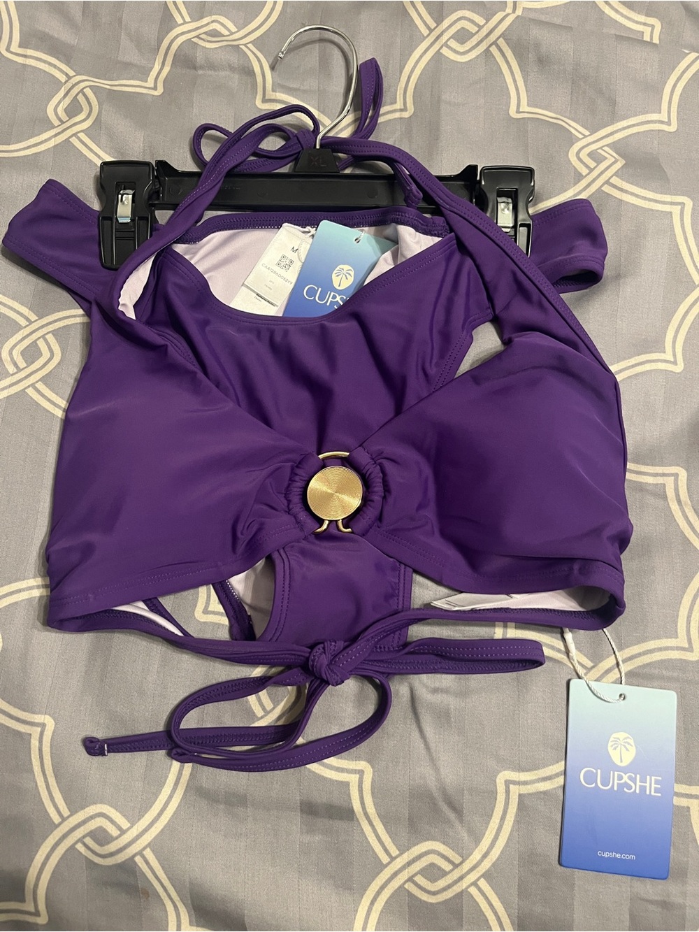 CUPSHE Purple Halter Swim Bikini set with Gold Ring Accent size M NWT